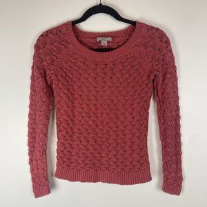 Loft Women's Zig Zag Knit Sweater Size XXS P Coral 100% Cotton